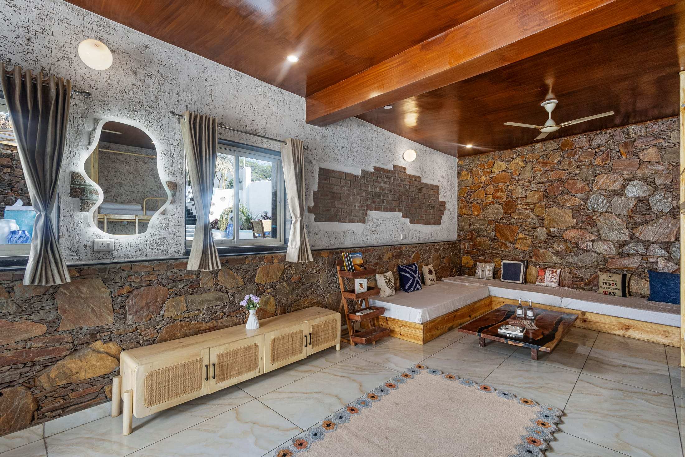 Gathering area with sofa-cum-beds and a coffee table in Noe's Nest